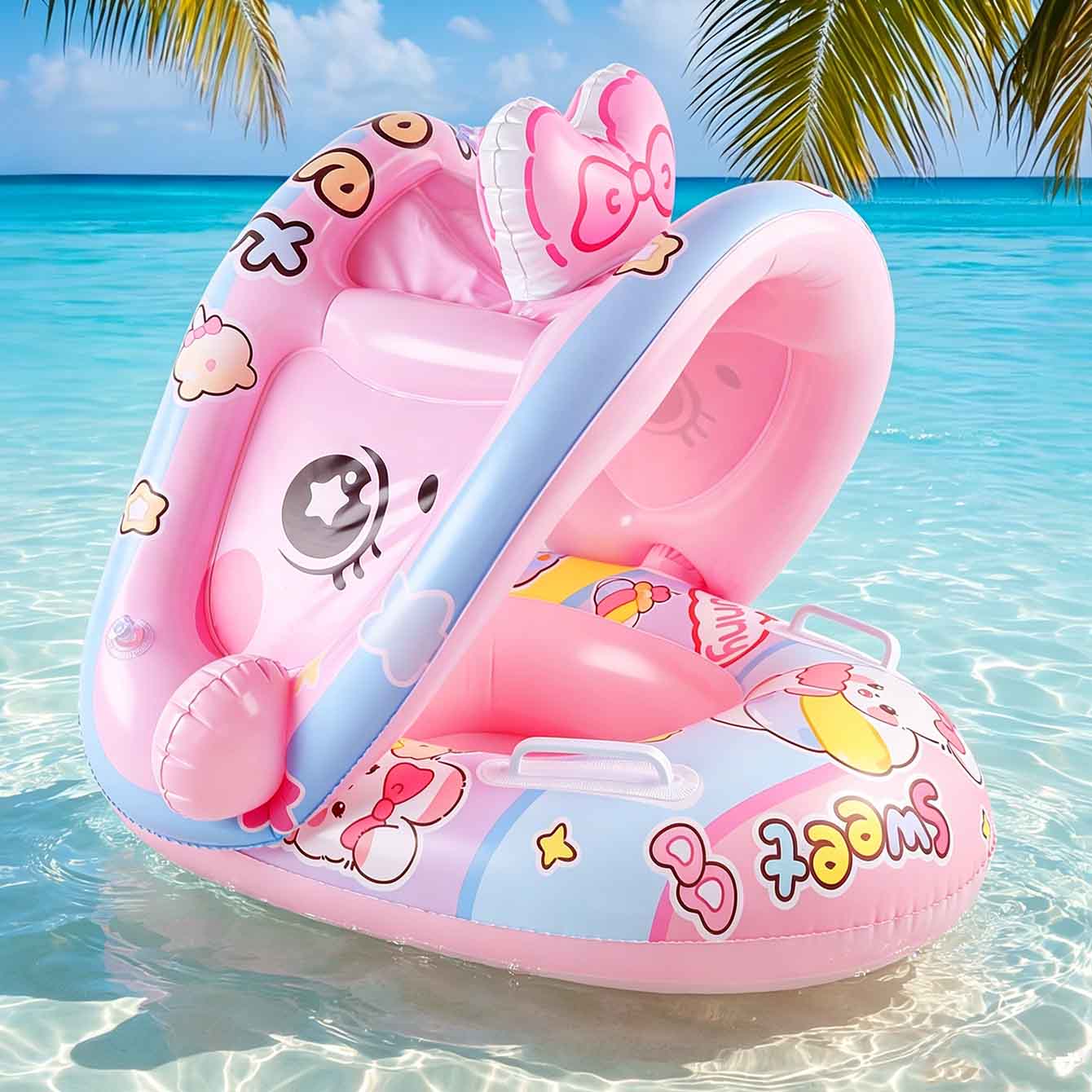 Pool Float Ring Inflatable - مقعد عائم قابل للنفخ مع مظلة