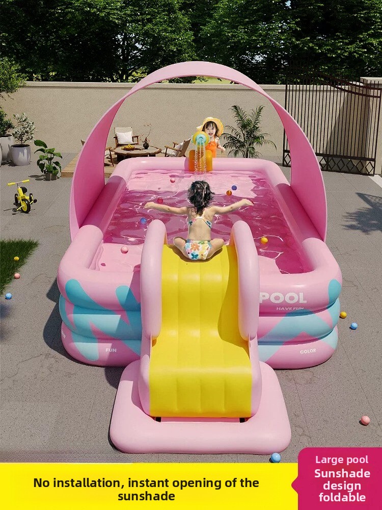 Water Slide Inflatable - مسبح قابل للنفخ مع مظلة وشلال