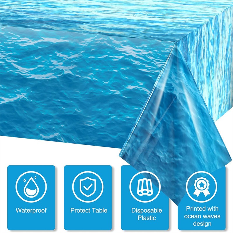 Pool Cover Waterproof - مفرش طاولة بلاستيكي أزرق بنمط أمواج